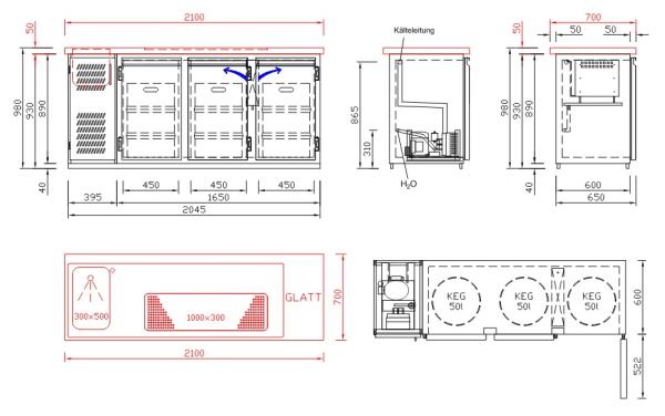 London (25) K 304350 304351 304352 304353 Getränketheke mit Abdeckung, 1 Becken, 4 Türen